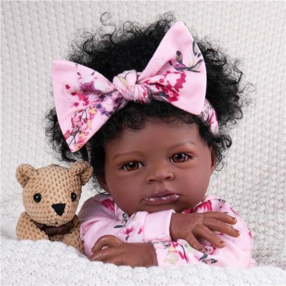 Lifelike Black American Girl Realistic Soft Vinyl Newborn Dolls 20 Inch